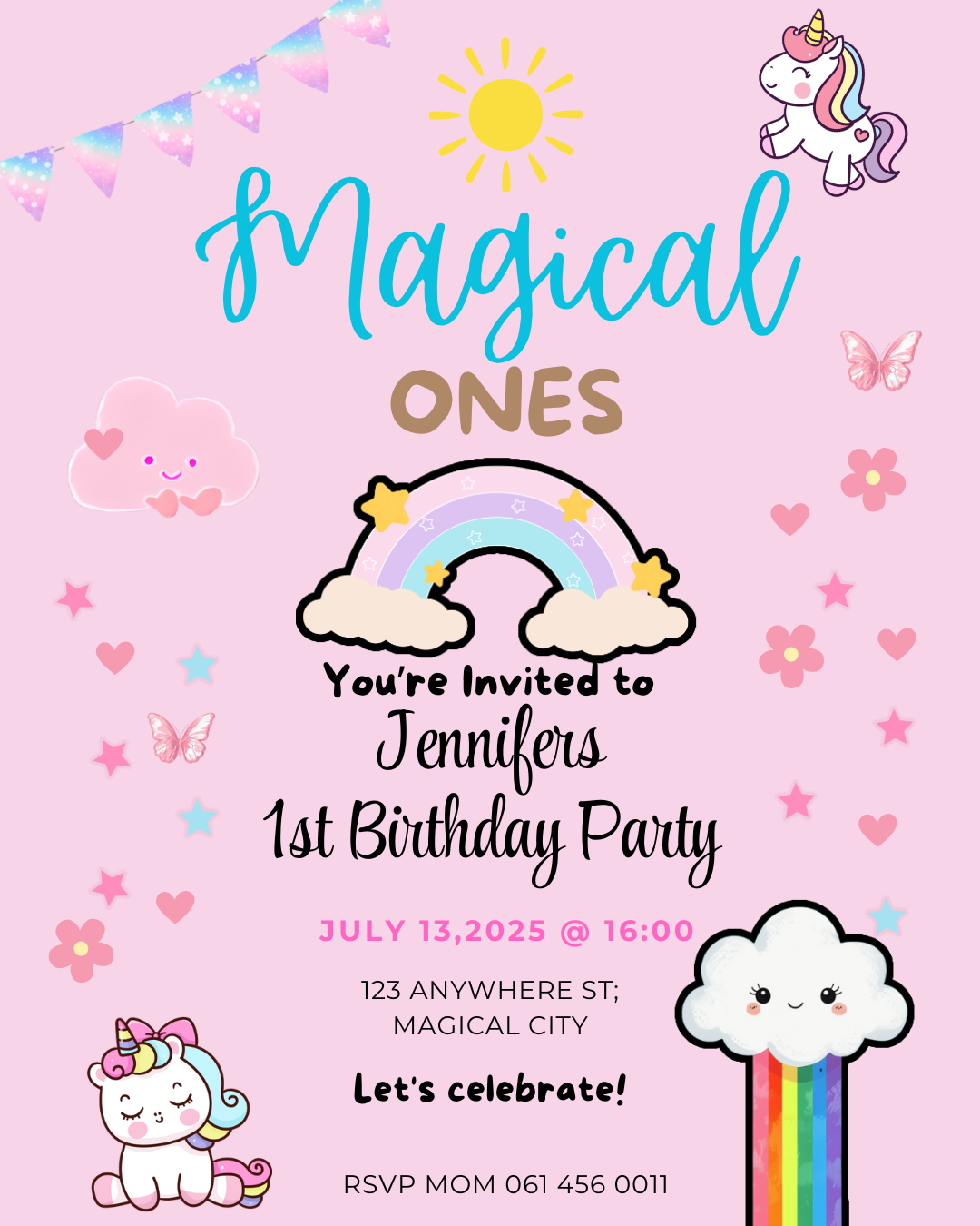 Magical Ones Birthday Invitation Canva Edit Template