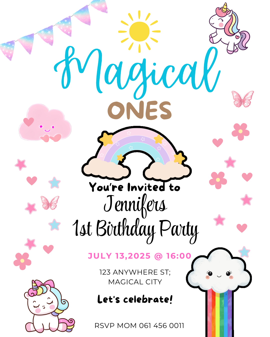 Magical Ones Birthday Invitation Canva Edit Template