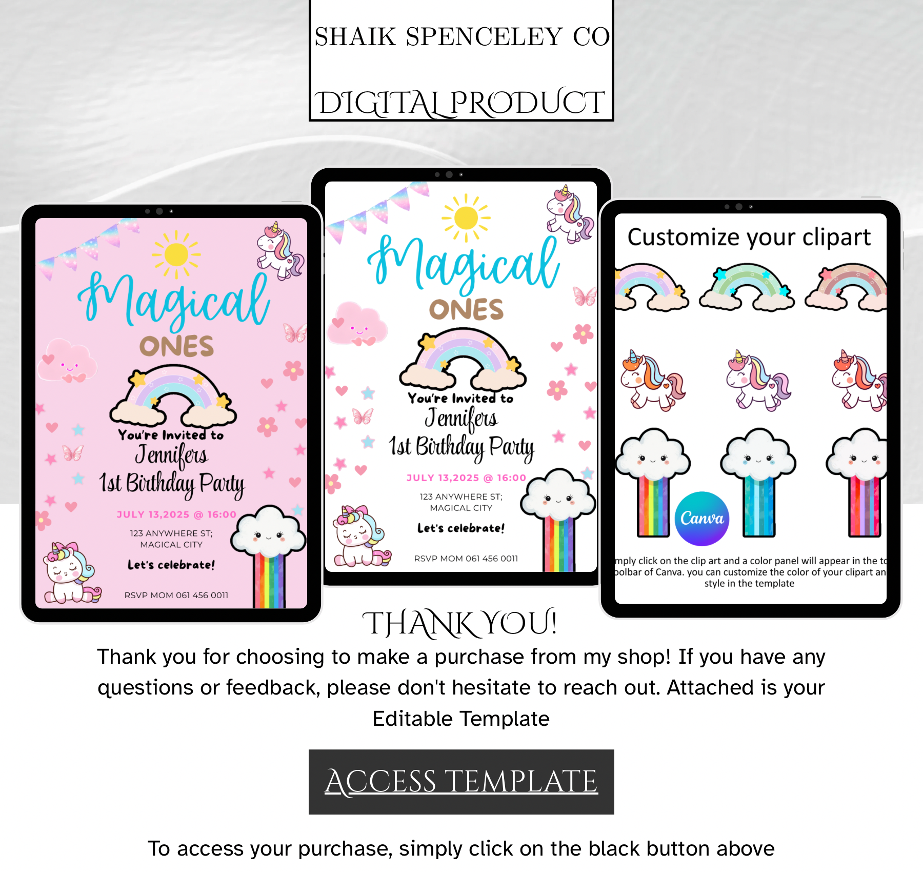 Magical Ones Birthday Invitation Canva Edit Template