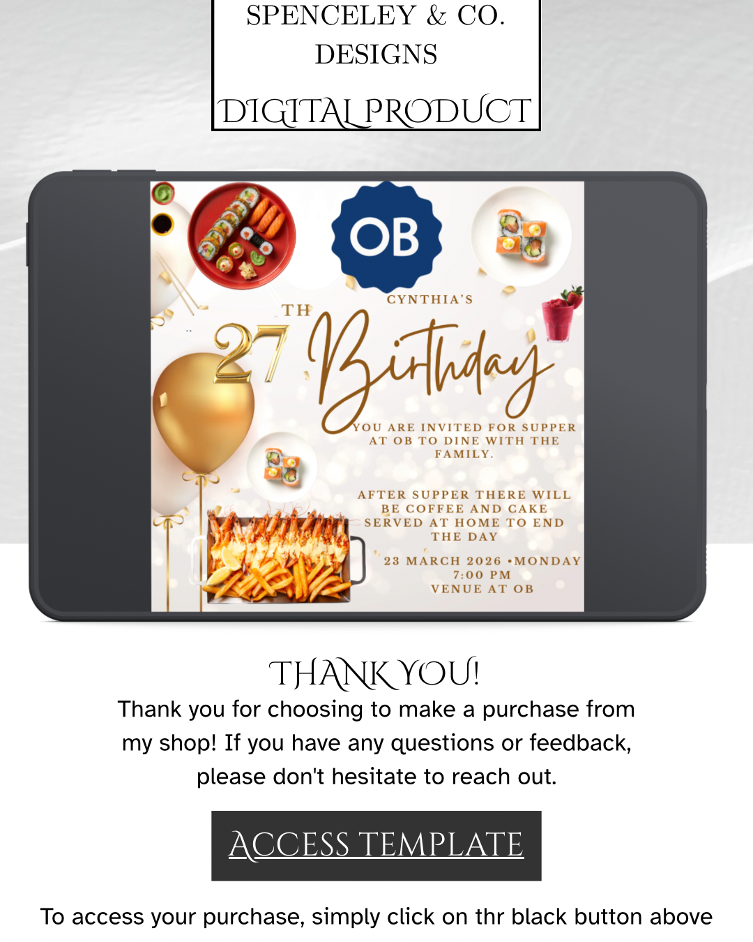 Elegant Birthday Dinner Invitation Template – Modern Gold Celebration Design