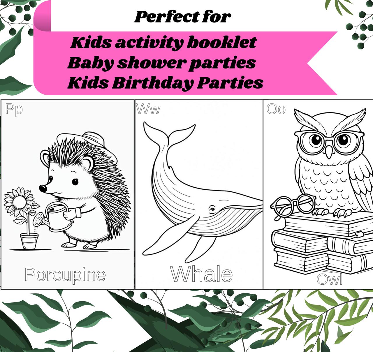 ABC Alphabet Coloring Book,26 Pages Baby’s First ABC Book, Animal Theme Alphabet Book, Baby Shower Game Or Activity Book, Printable PDF