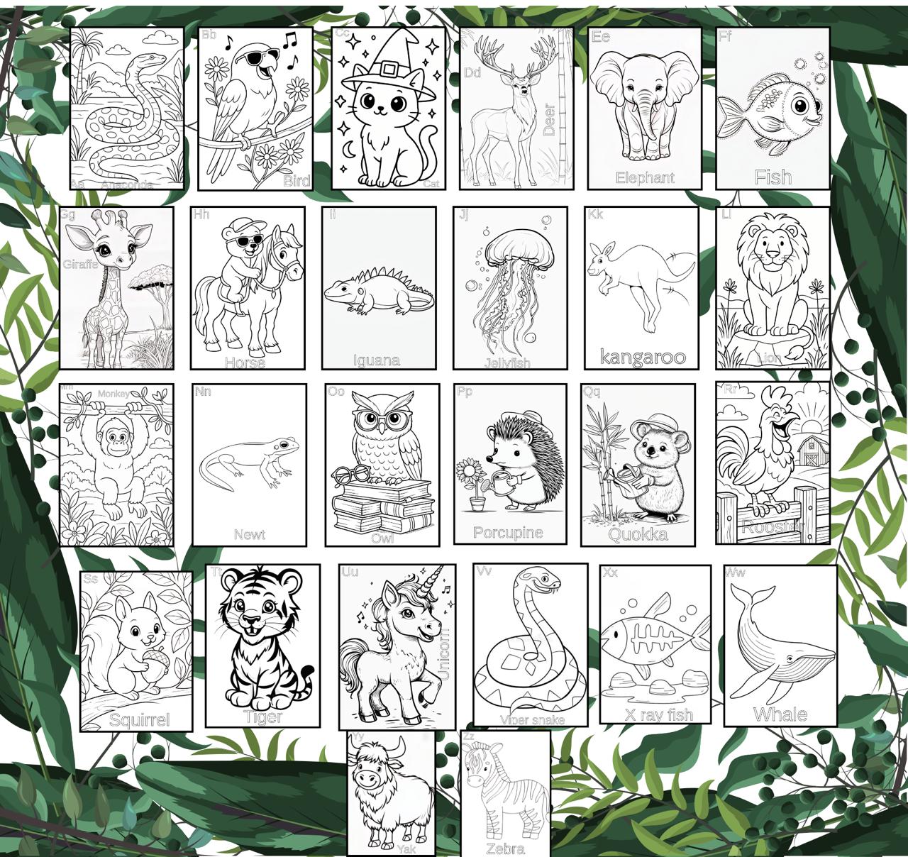 ABC Alphabet Coloring Book,26 Pages Baby’s First ABC Book, Animal Theme Alphabet Book, Baby Shower Game Or Activity Book, Printable PDF